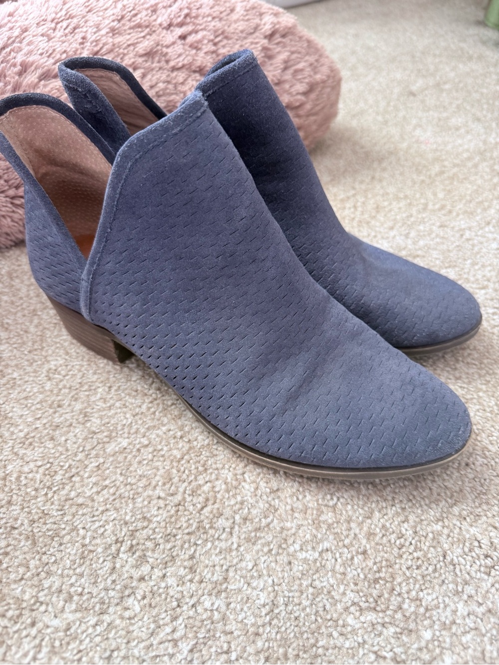 Lucky Brand Slate Blue Suede Cutout Ankle Booties
